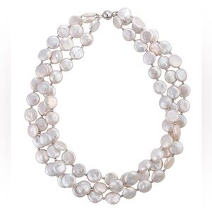 Three-strand coin pearl necklace